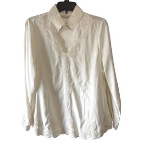 Soft Surroundings Embroidered‎ Tunic Top Women M Ivory Long Sleeve
